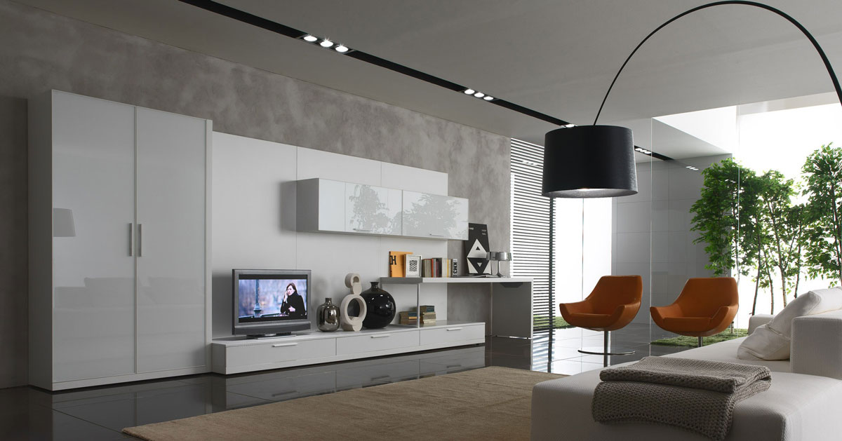 modern-touch-of-the-grey-living-room-taking-white-modular-pattern-for-the-tv-wall-set-curvy-accent-for-the-arch-lamp-also-beige-theme-of-the-nice-rug